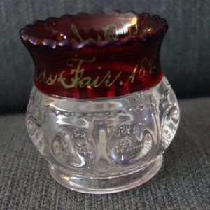 World's Fair 1893 Rub Red Flash Glass Toothpick Holder L.J. Drolen